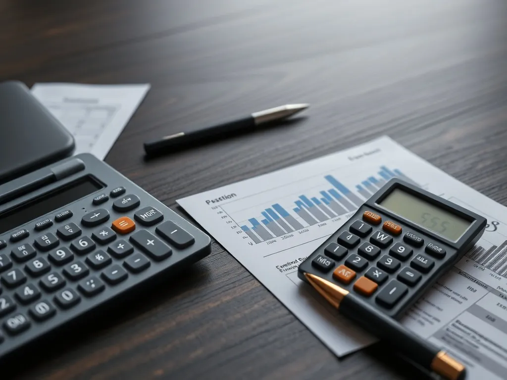 A detailed professional financial planner desk with a calcul
