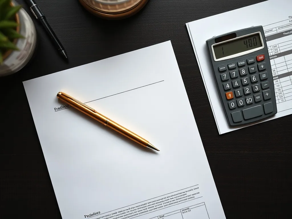 Professional financial planning documents, a gold pen, and a